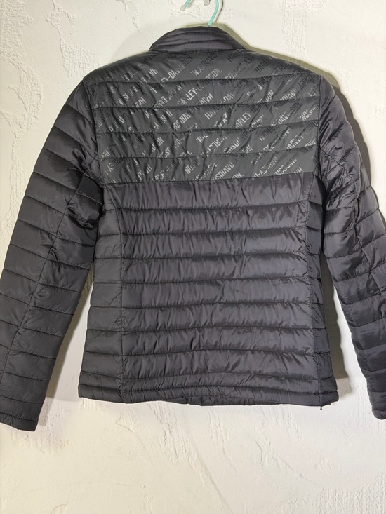 Harley-Davidson Black Puffer Jacket with White Logo Stripe XS - Picture 9 of 16